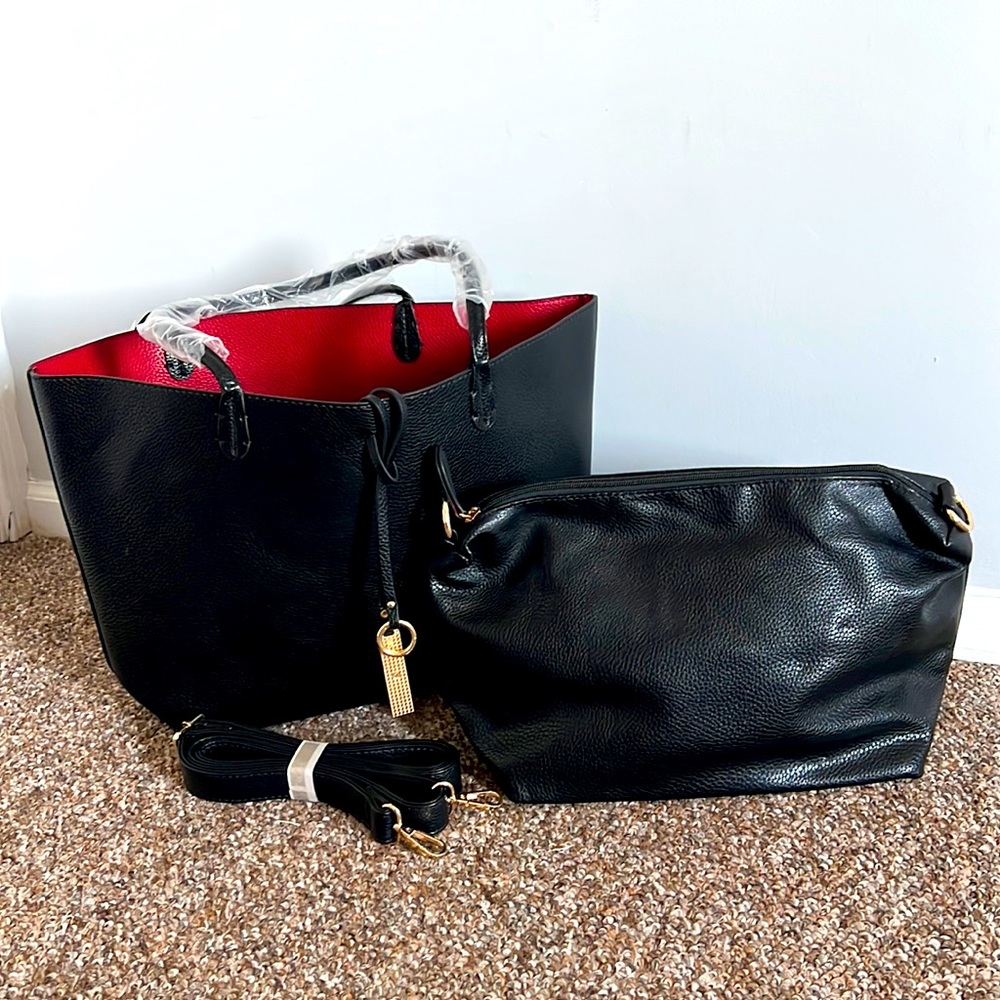 Women Multi-way Faux Leather Shoulder Bag W/ Pouch 2PCs